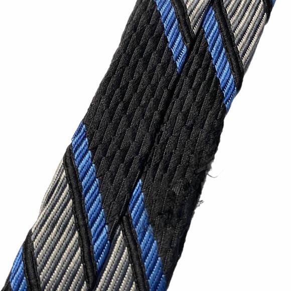Alfred Sung Woven Silk Thick Long Neck Tie Black Gray Blue Stripes Necktie OS - Picture 11 of 13